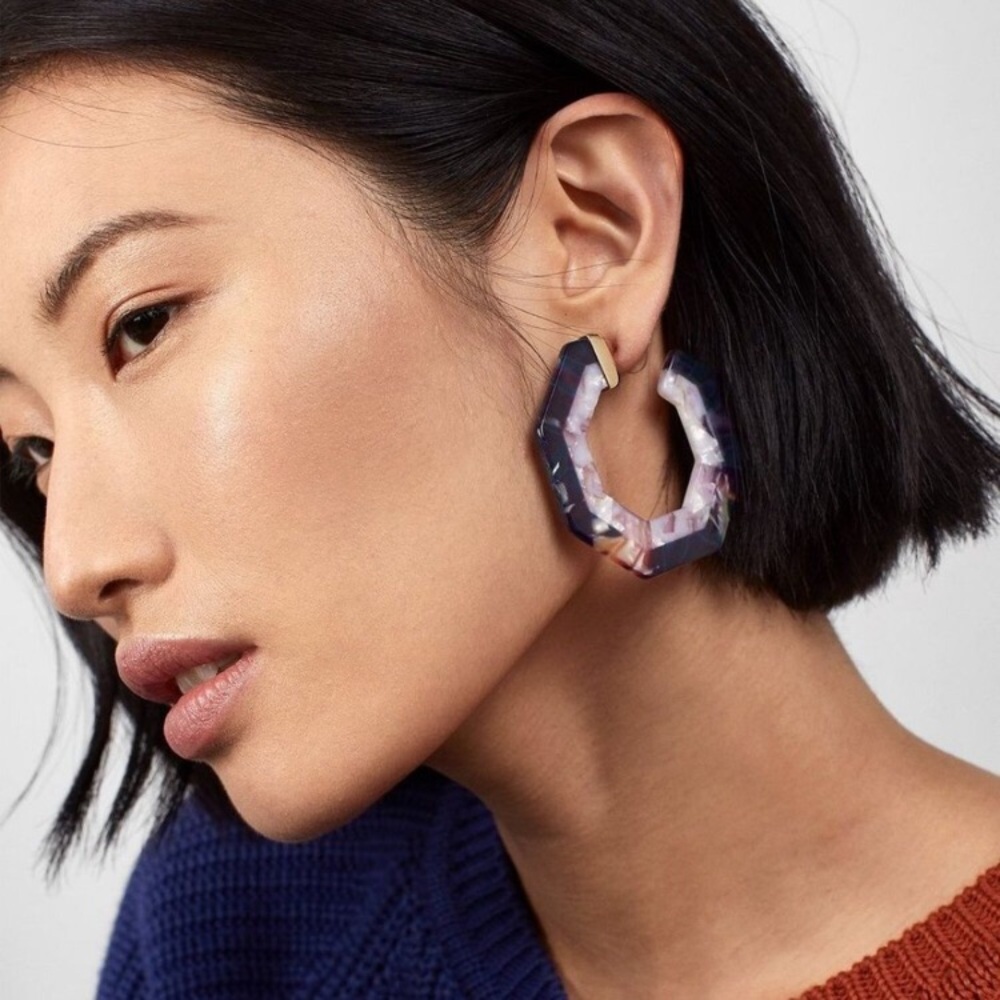 BaubleBar Deidre Multicolor Resin Hoop Octagon Earrings NWOT
